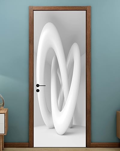 FLFK Calcomanía para puerta, color blanco moderno, mural para despegar y pegar, tamaño combinado 36 x 80 pulgadas, dividido en 2 piezas