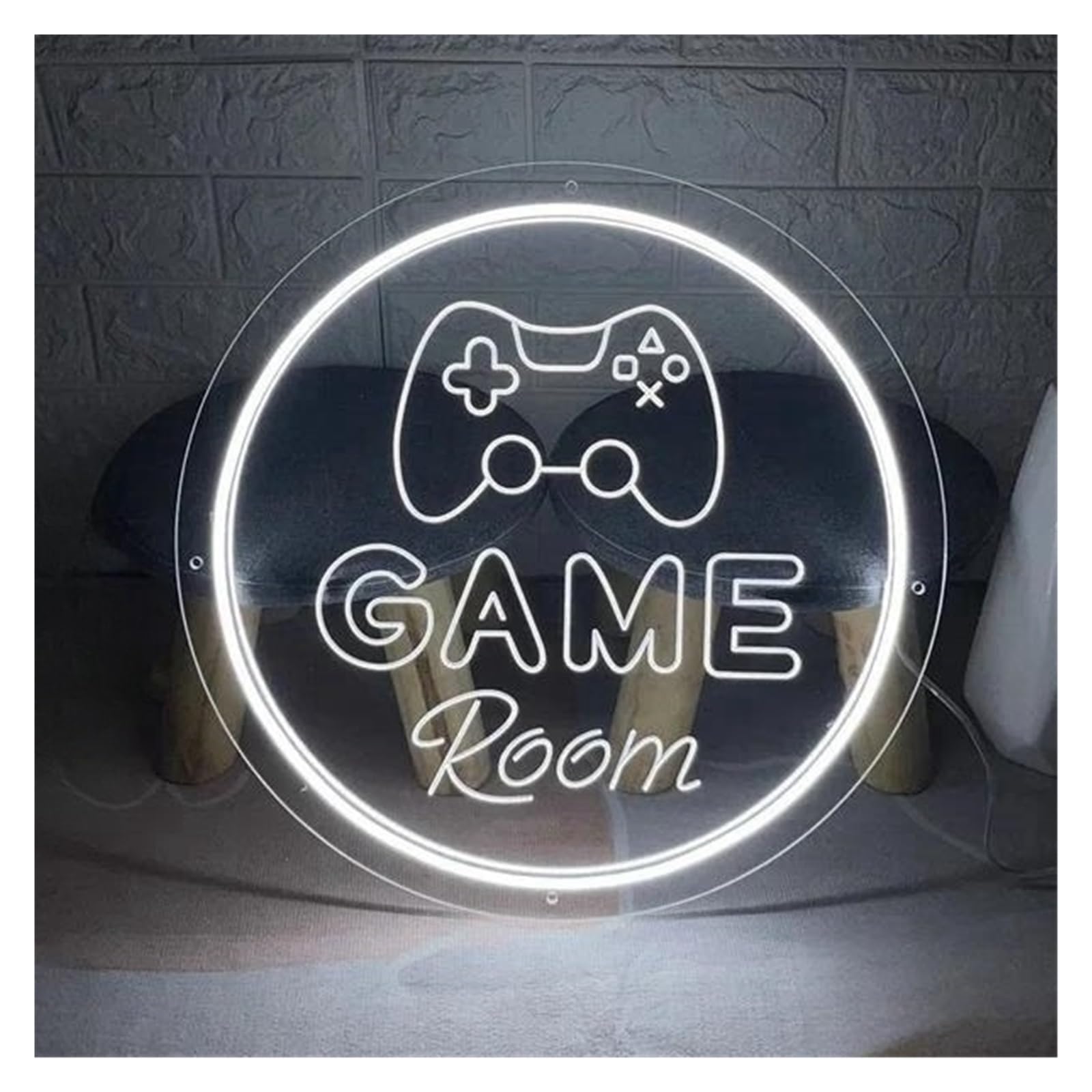 Décor Mural Lumière Panneau Néon Game Room Lumière LED Alimenté Par USB Sculpture 3D À Intensité Variable Pour Joueur Fête À Domicile Salle De Jeu Décoration Murale(Blanc,40x40cm)