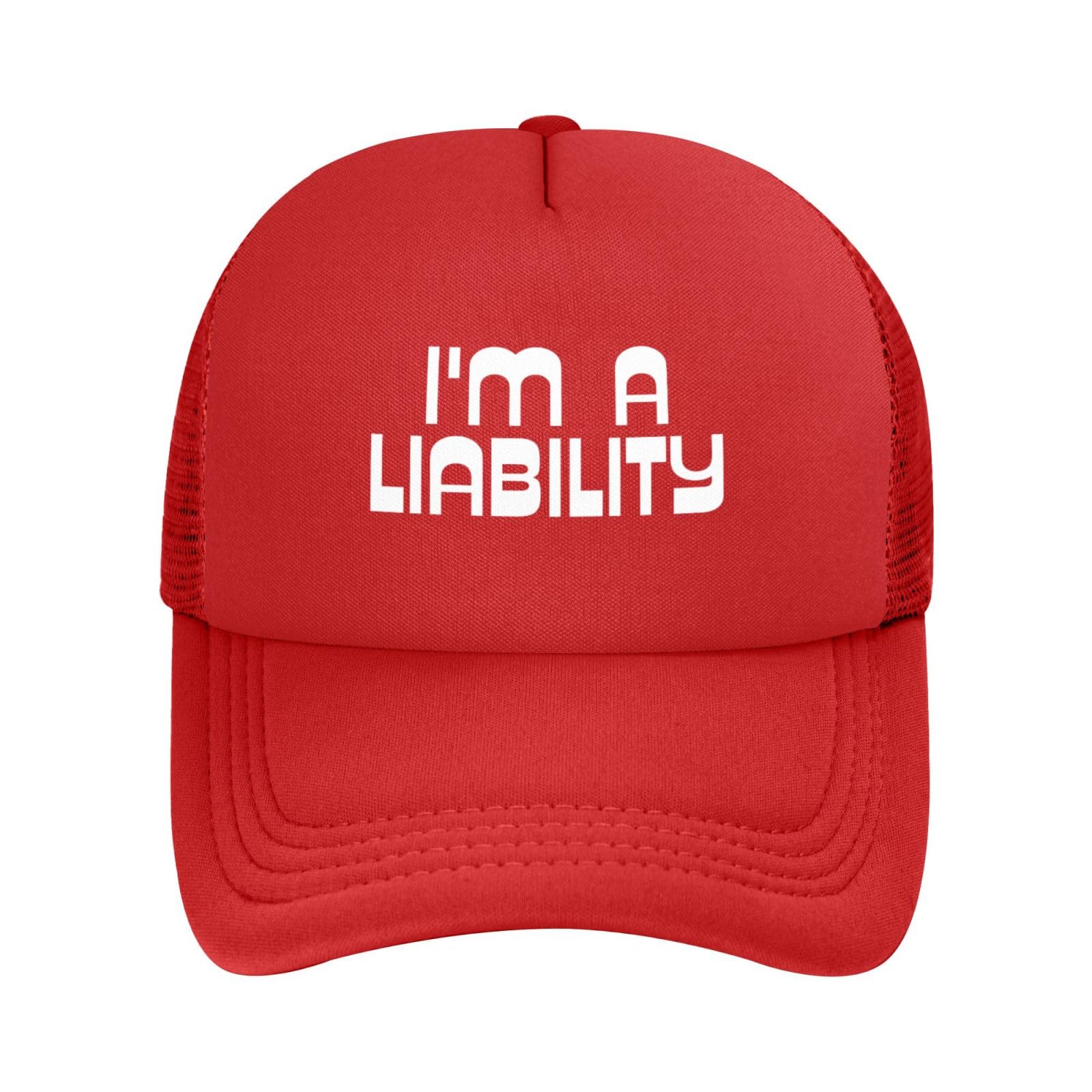 Xingfox Unisex Red I'm A Liability,Mesh Hat Crazy Party Gag Baseball Cap Ponytail Caps Beach Sun Dad Trucker Hat