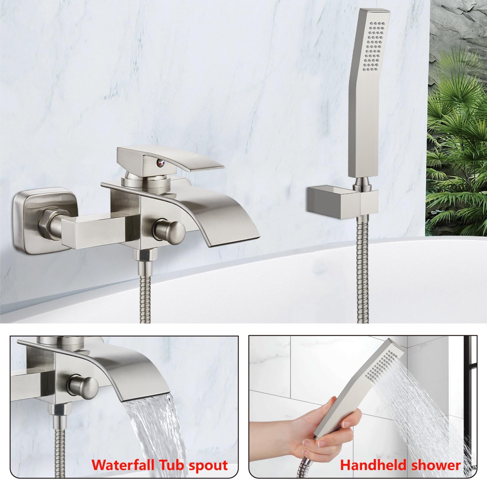 Midanya Rubinetto per vasca da bagno a parete con spray portatile, nichel