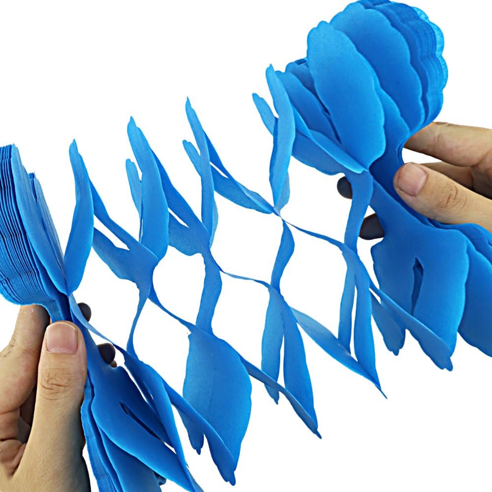 RUBFAC 6pcs Four-Leaf Clover Garland Party Blue and White Streamers Tissue Paper Hanging Flower Garland for Frozen Party Baby Shower Decoration