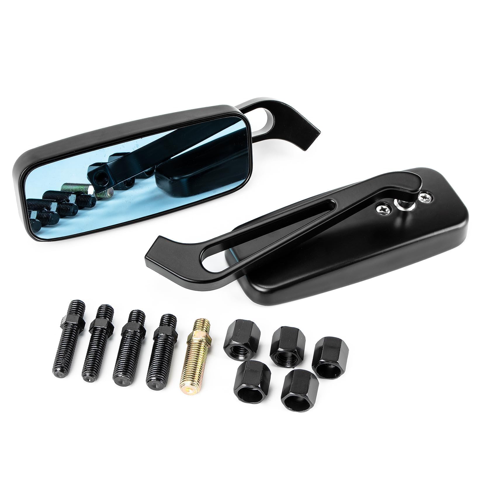 PSLER Specchietti Retrovisori Laterali Rettangolari per Moto - 8mm/10mm Adatti per Road Glide Street Glide Sportster 48 883 120 Chopper Softail Bobber Cruiser (Nero)