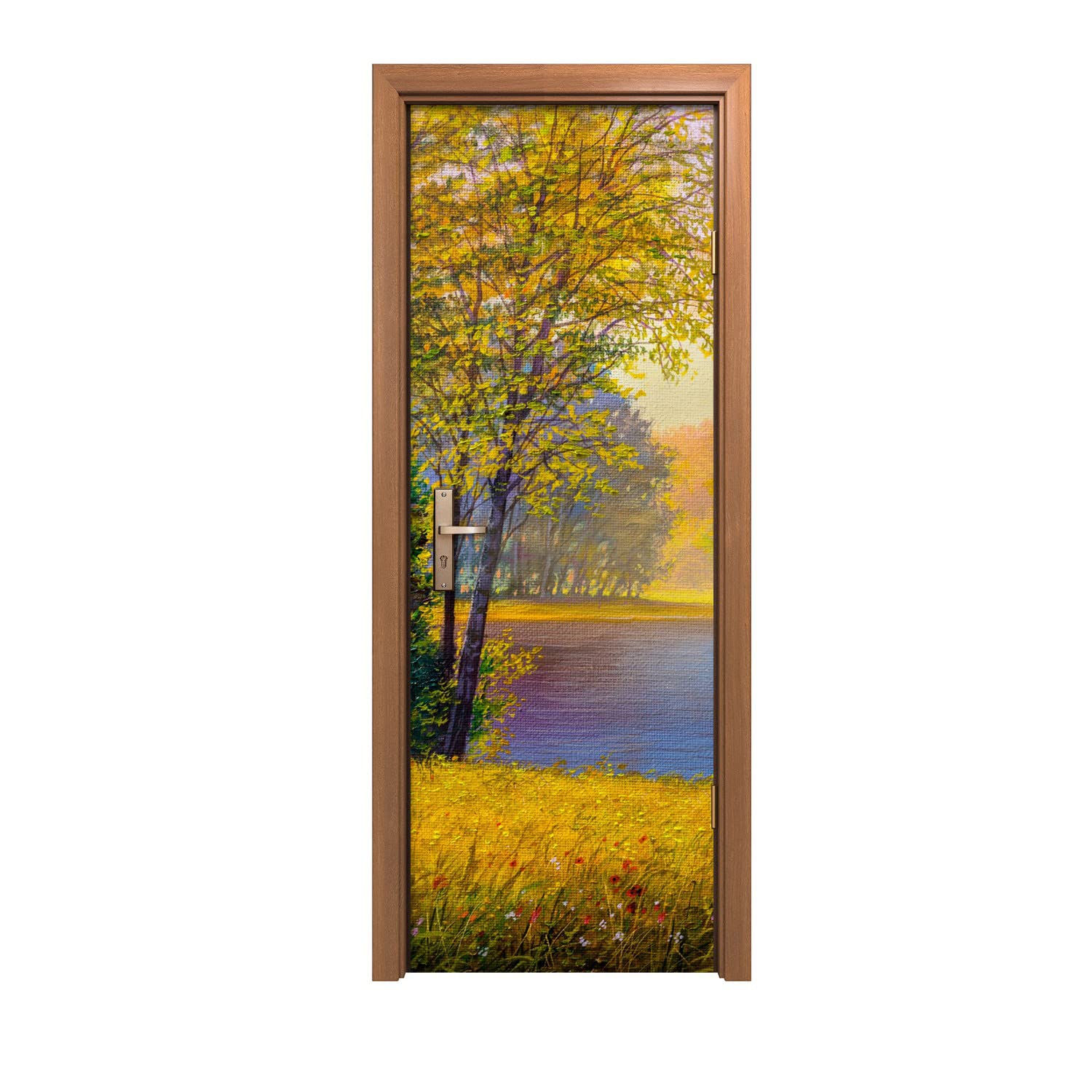 Autocollant de porte nature forestière pour créer un coin de verdure au salon