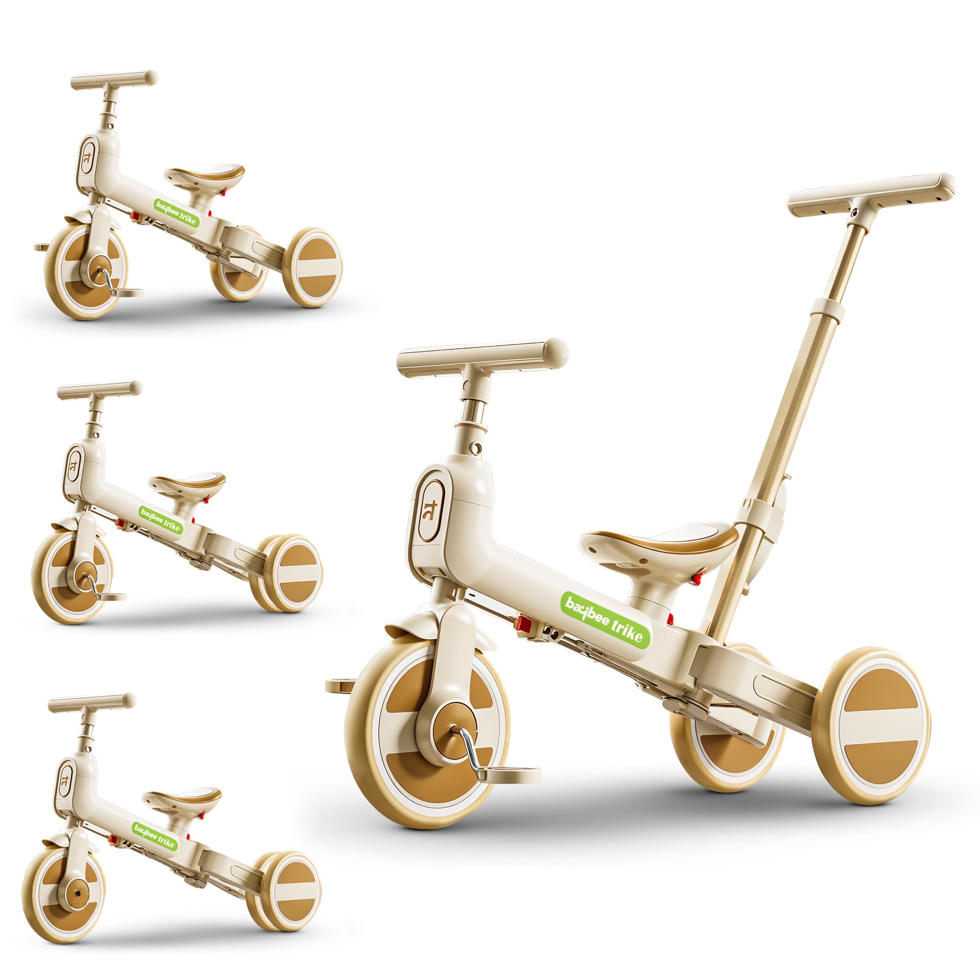 Novak 4 in 1 Convertible Baby Tricycle for Kids, Baby Cycle with 3 Height Adjustable Parental Handle, Balance Bike & Bicycle Mode | Foldable Kids Cycle for Toddler 1.5 to 5 Years (Brown)