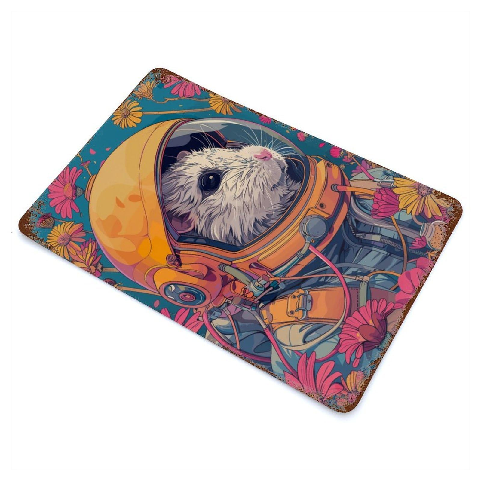 Retro Metal Sign Astronaut Hamster Space 11.8"x7.9", Retro Wall Decor for Living Room, Hallway And Home Decor