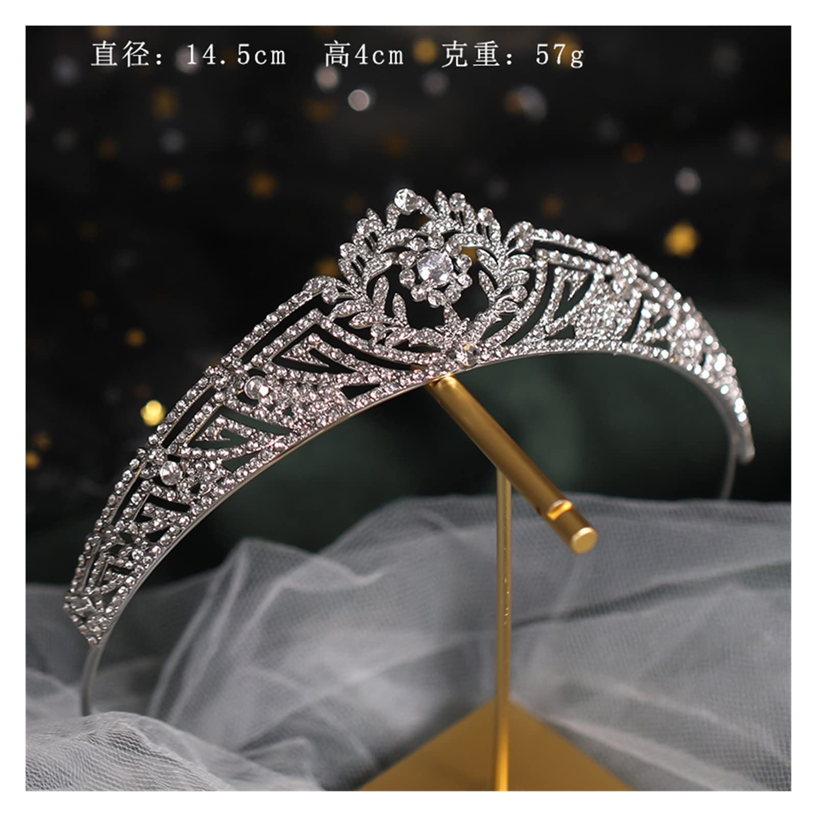 Hochzeit Krone Silber Crysta Brautkrone und Diademe Haarschmuck Stirnband Strass Braut Haarschmuck Kopfschmuck Tiara Geschenk Tiara (Metallfarbe : Silber)