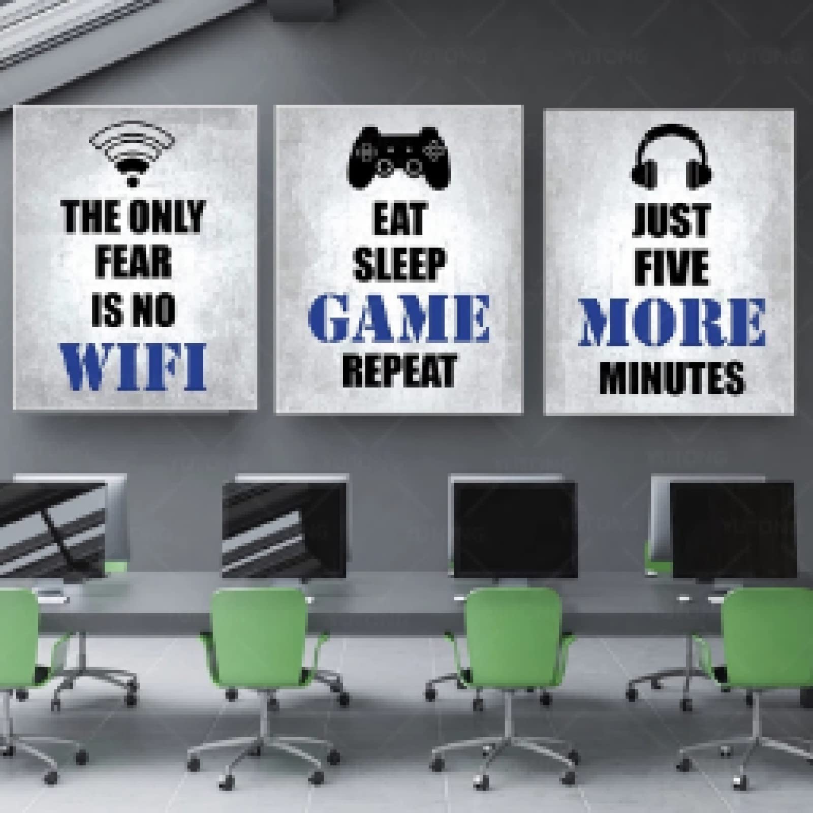 dsdsgog Videogioco a tema Gamer Wall Art Canvas Poster Home Decor Nero Bianco Blu Immagini di gioco Teen Room Decor 60x90cmx3 Frameless