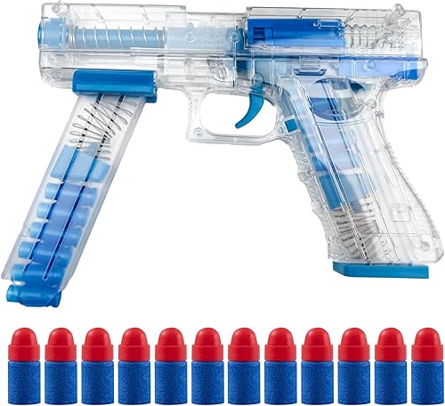 VISPHYLY Juego de pistola de dardos de espuma suave, carcasa transparente completa para niños de 8 a 13 años, pistolas Nerf GLK BU