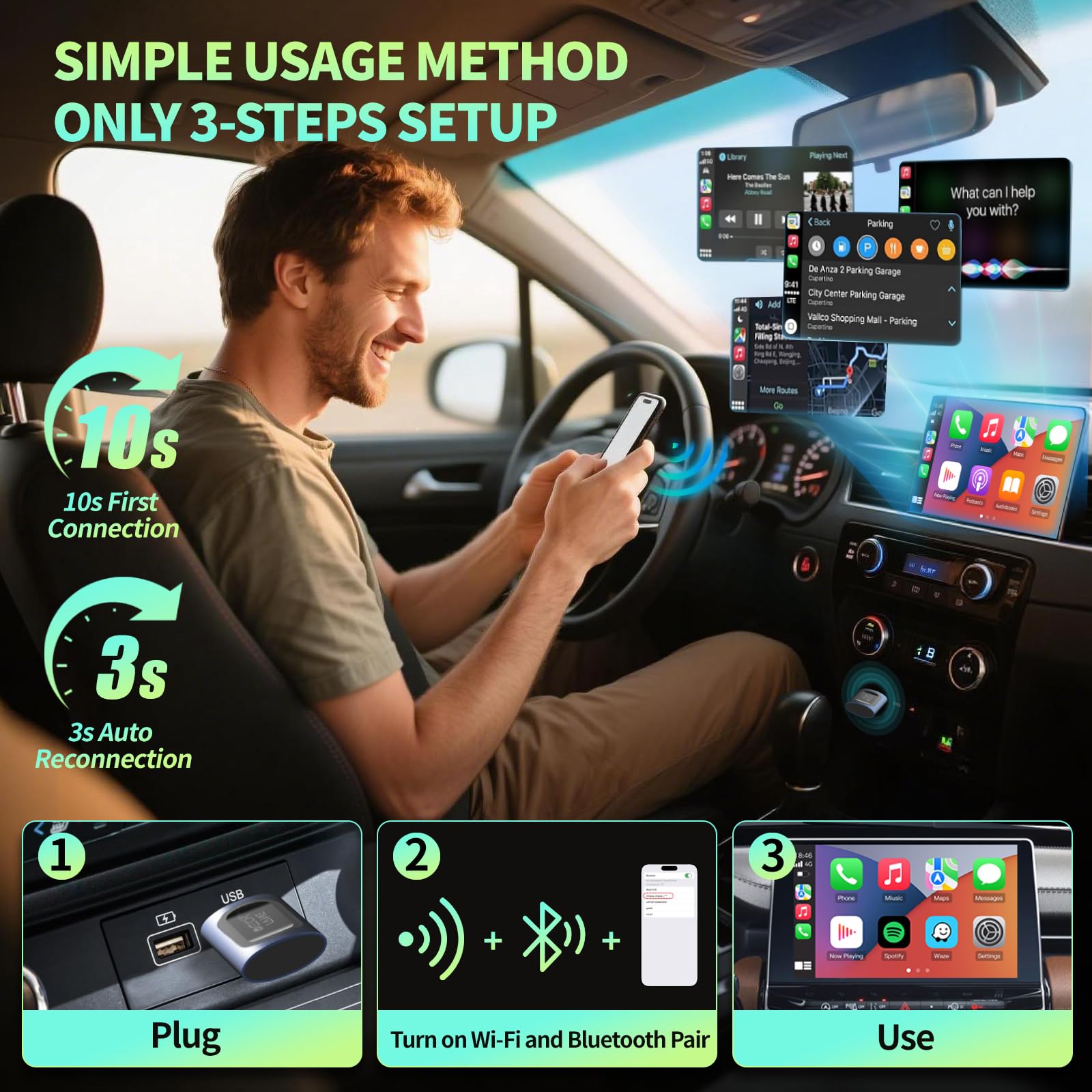 2026 Upgraded 2-in-1 Wireless CarPlay Adapter & Android Auto Wireless Adapter, Bluetooth Car Adapter for Wired to Wireless, Fast & Stable Auto-Connect, 5G WiFi & BT 5.4, Plug & Play (USB-C/A) - 4