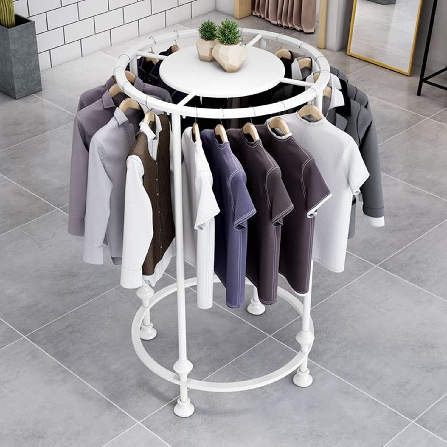 LRZPTDYU Stylish Round Freestanding Metal Clothes Rack for Modern Retail Stores - Ideal for Men & Women‘s Boutique Displays Durable & Space-Saving Design
