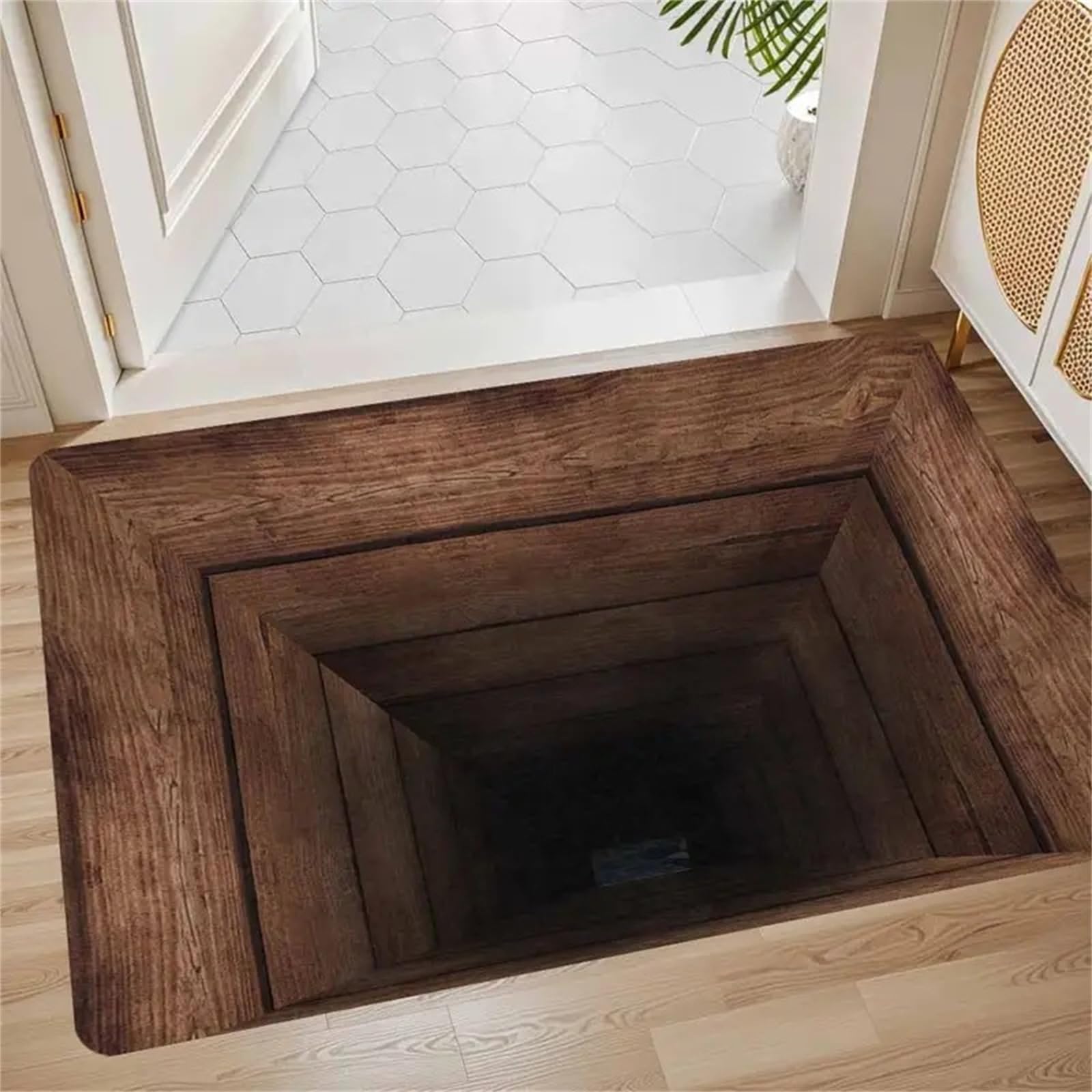 Tapis d'entrée antidérapant 3D 60 cm illusion d'optique pour porte