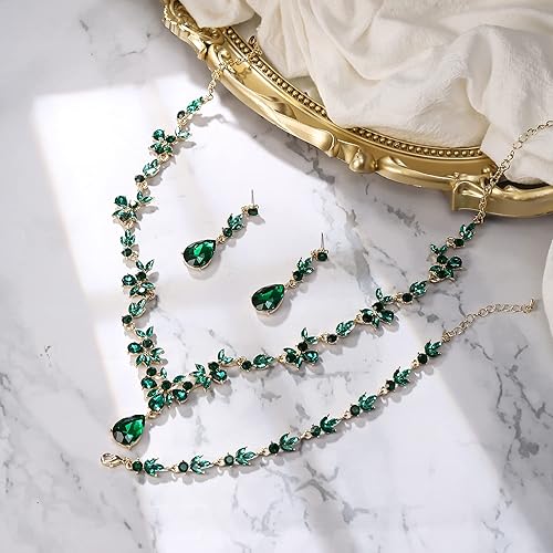 Miniatura 5 de BriLove Conjunto de joyería de boda para mujeres novias, collar en Y, pulsera de tenis, aretes colgantes de cristal en forma de lágrima marquesa