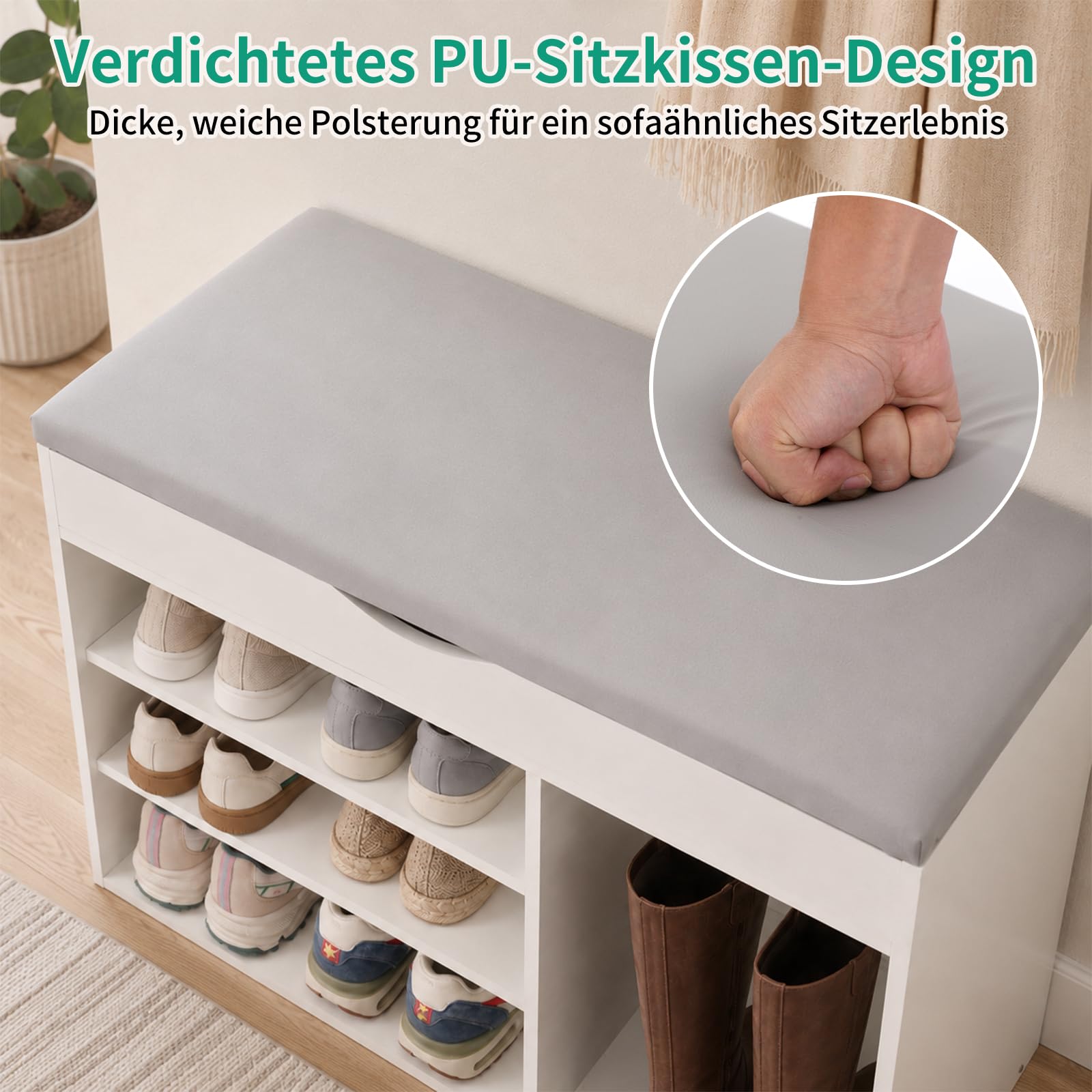 Schuhbank mit verdickter Sitzfläche, 3 Ebenen