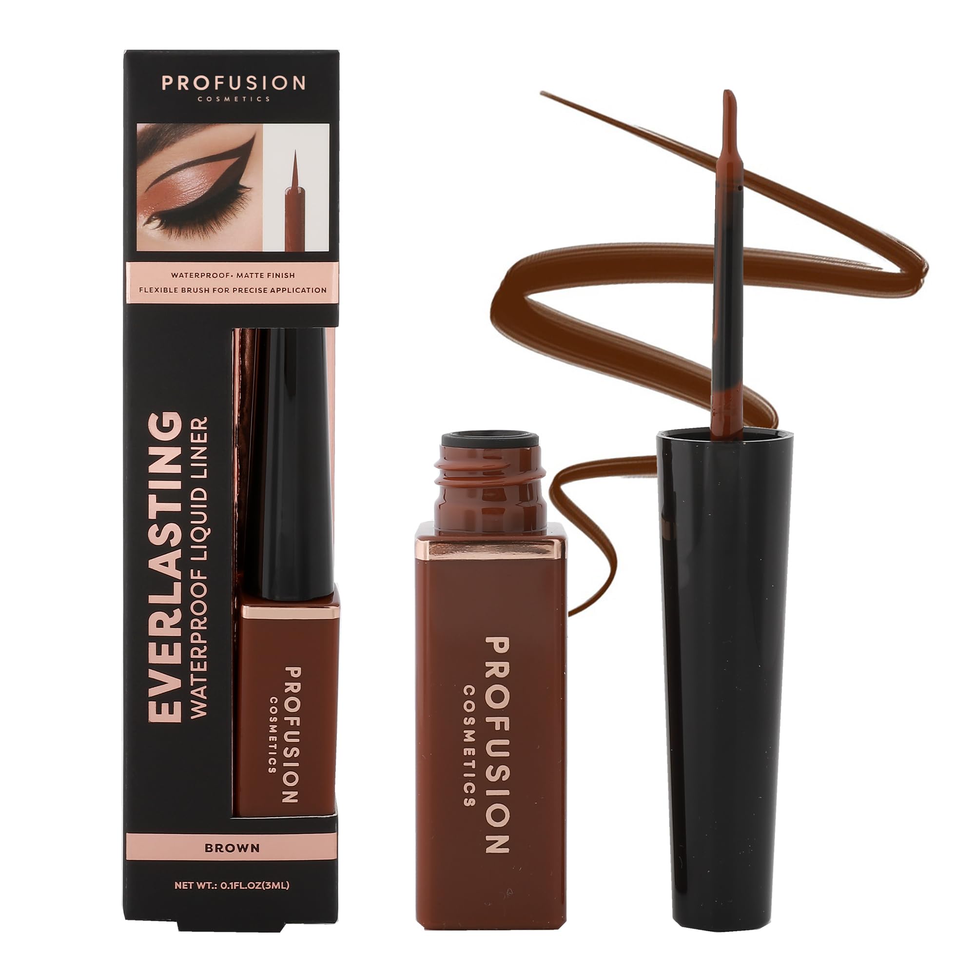 Everlasting Waterproof Liquid Eyeliner – Pro-Control Brush for Bold Definition, Long-Wearing Smudge-Resistant Vegan & Cruelty-Free Eye Makeup (Brown)