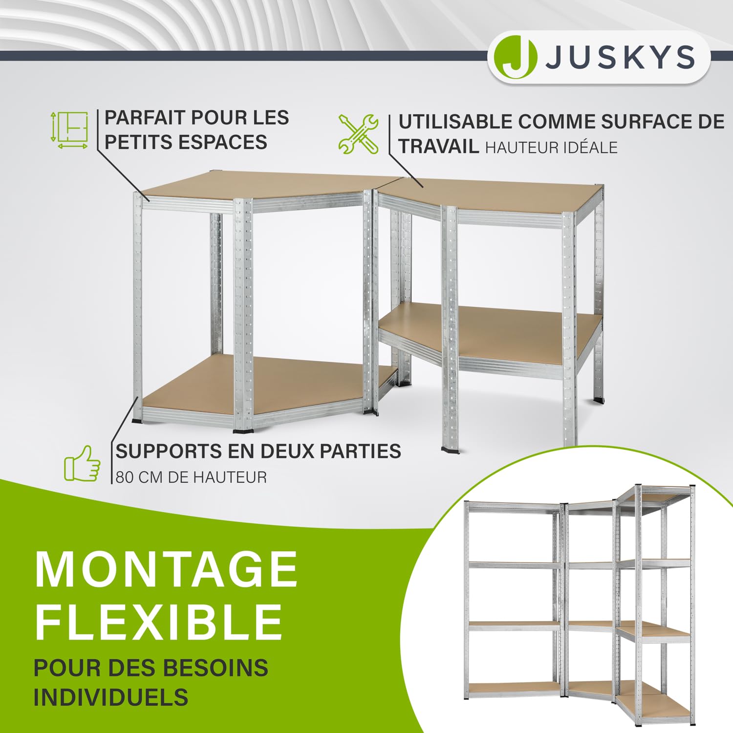 Juskys système de 3 étagères Easy | 1 étagère d'angle et 2 étagères de Stockage | 12 Planches en Bois MDF | 960 kg | Étagère emboîtable pour Charges Lourdes