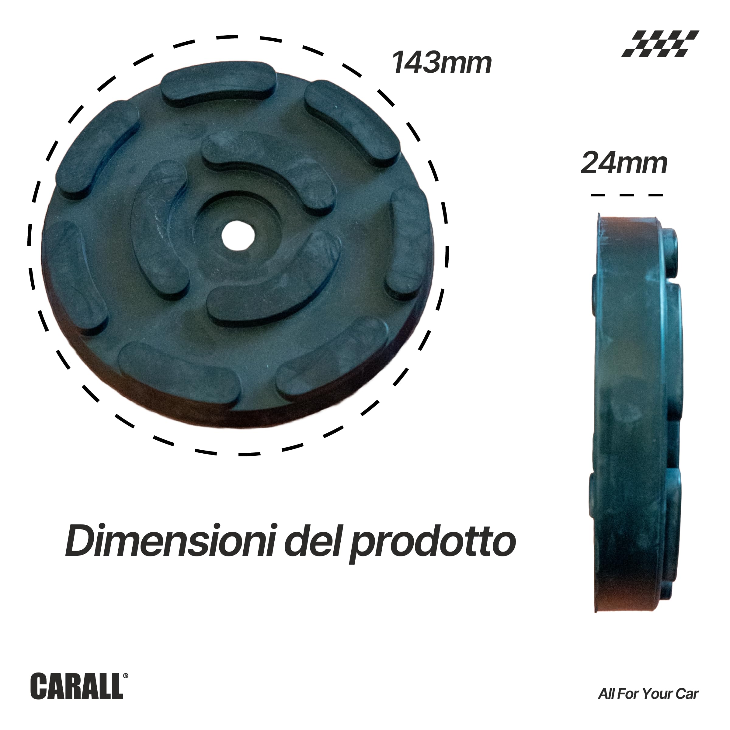A2ZWORLD 4 almohadillas de goma redondas para puentes elevadores, diámetro 145 mm, grosor 25 mm, con orificio y bisel