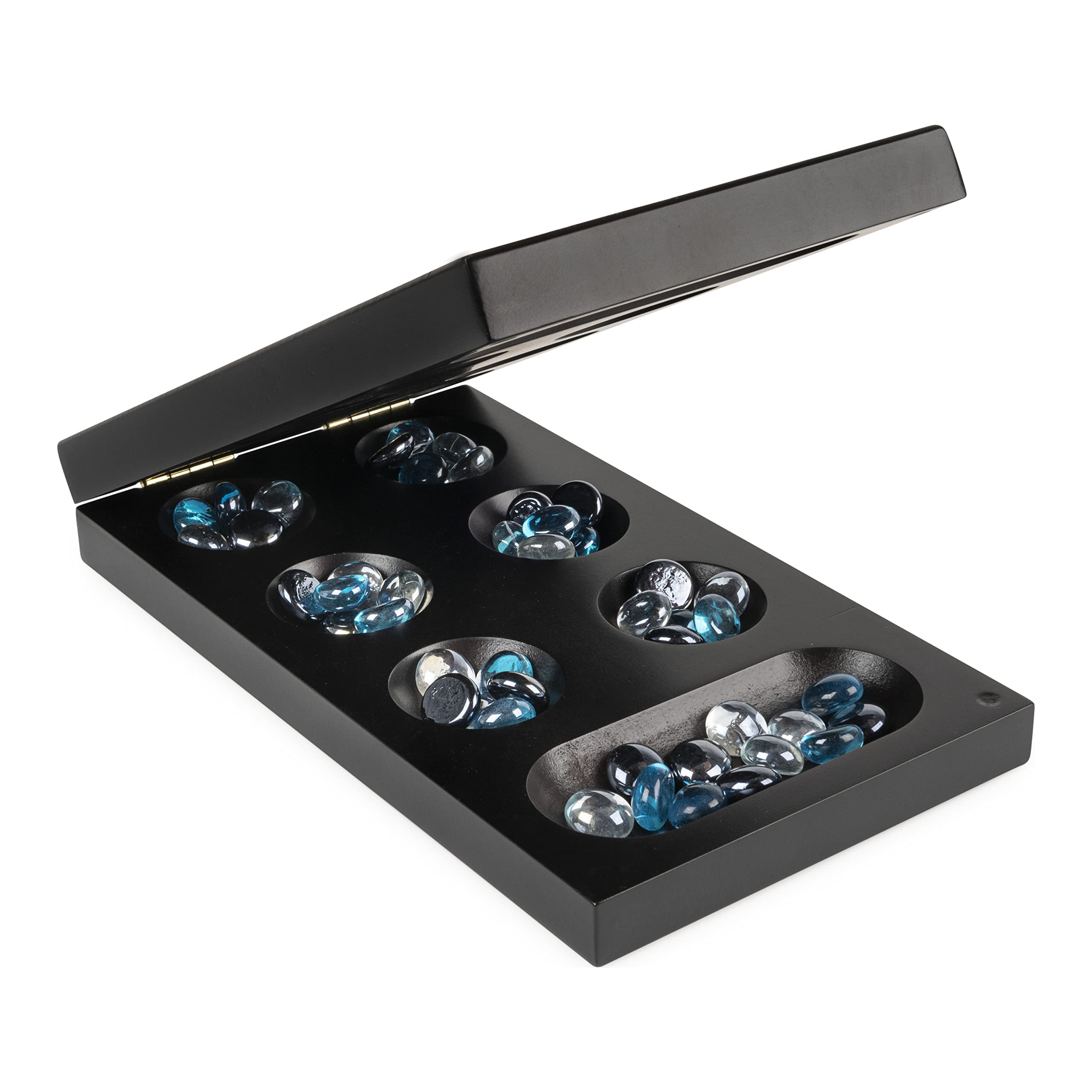 Spin Master Games Legacy Deluxe Mancala Classic with Folding Wooden Board and Colored Glass Stones, Family for Ages 8 and up
