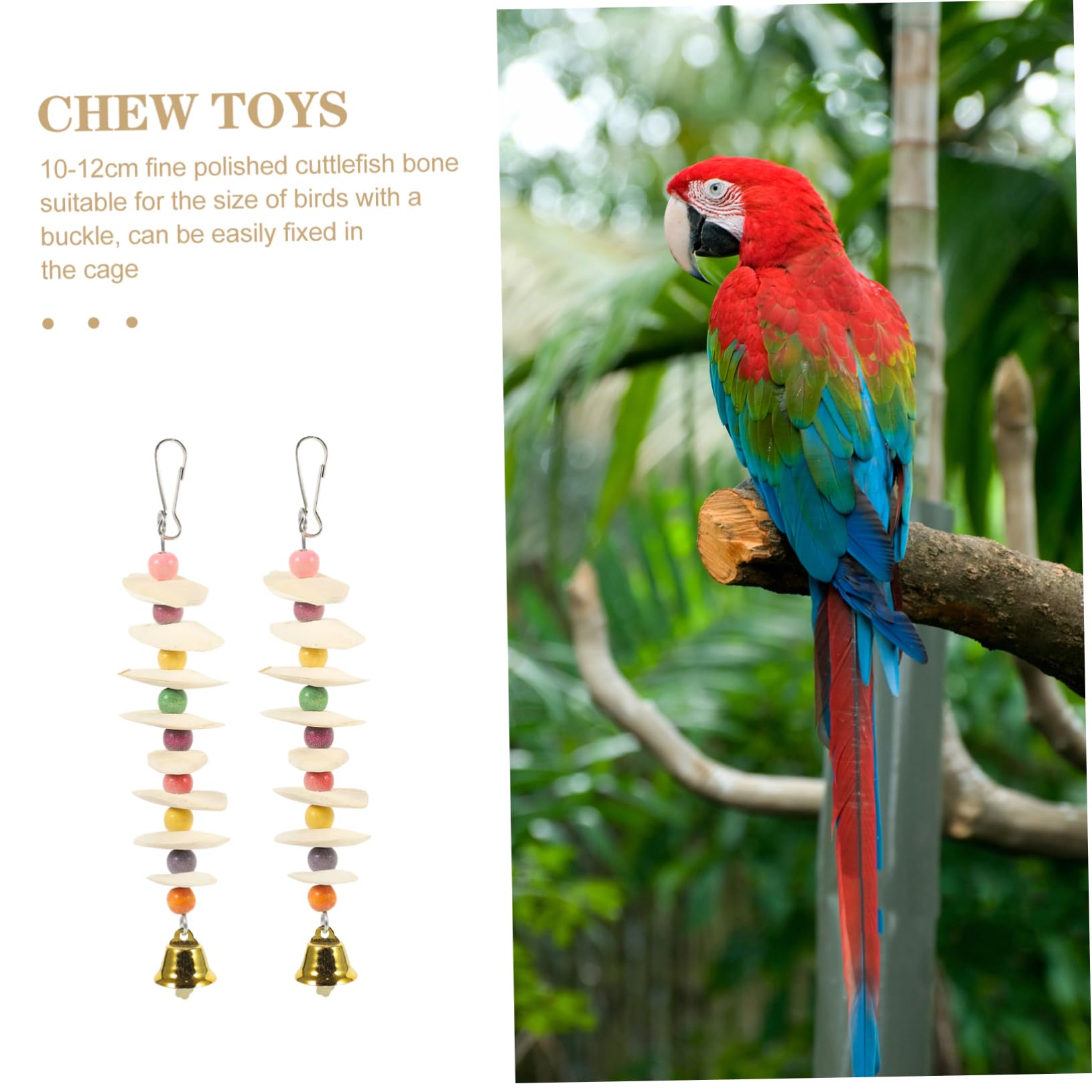 Yardwe 4 Pièces Jouet à mâcher Perroquet créativité Jouets Chime Shape Oiseau Accessoires Cage Perruche Perroquet pour Animaux de Compagnie Mordre Petit Perroquet os de seiche