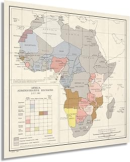 HISTORIX Afrika Karte von 1960, Vintage-Karte von Afrika, 61 x 61 cm, Vintage-Karte von Afrika, Wandkunst