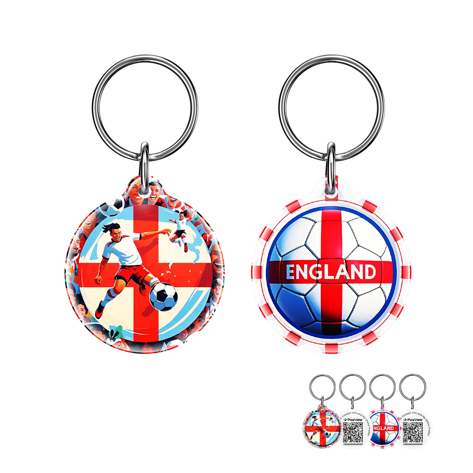 2 Pack England World Football Cup 2026 QR Code Pet ID Tags - Real-Time Scan Alerts & No Subscription, Waterproof Dog and Cat Tags for Soccer Fans, World Cup Fan Merchandise Gifts