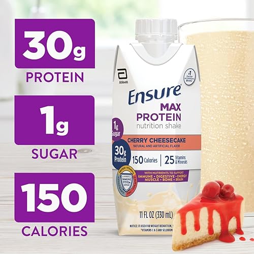 Miniatura 2 de Ensure Max Protein Nutrition Batido, con 0.03 onzas de proteína, 0.03 onzas de azúcar, batido alto en proteínas, pastel de queso de cereza, 11 onzas
