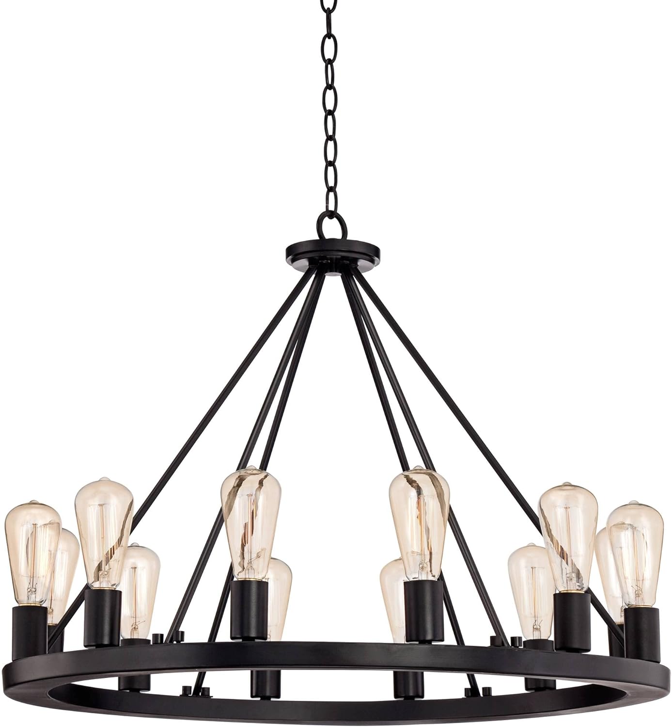 Franklin Iron Works Lacey Black Wagon Wheel Chandelier Lighting 28" Wide Farmhouse Industrial Rustic LED 12-Light Fixture for Dining Room Living House Home Foyer Kitchen Island Entryway Bedroom