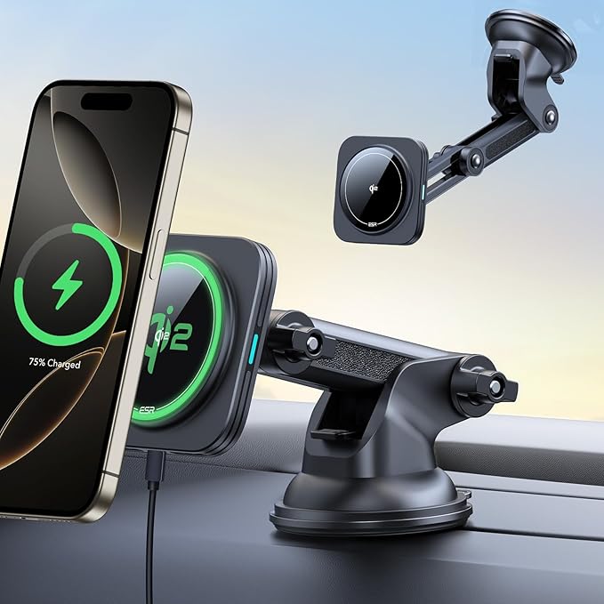 ESR for Qi2 15W MagSafe Car Mount Charger, Dashboard/Windshield Qi2-Certified Magnetic Phone Holder Car Wireless Charger for iPhone 16 Pro Max Plus 15 14 13 12 Mini, S25, Fast Charge MagSafe Accessory