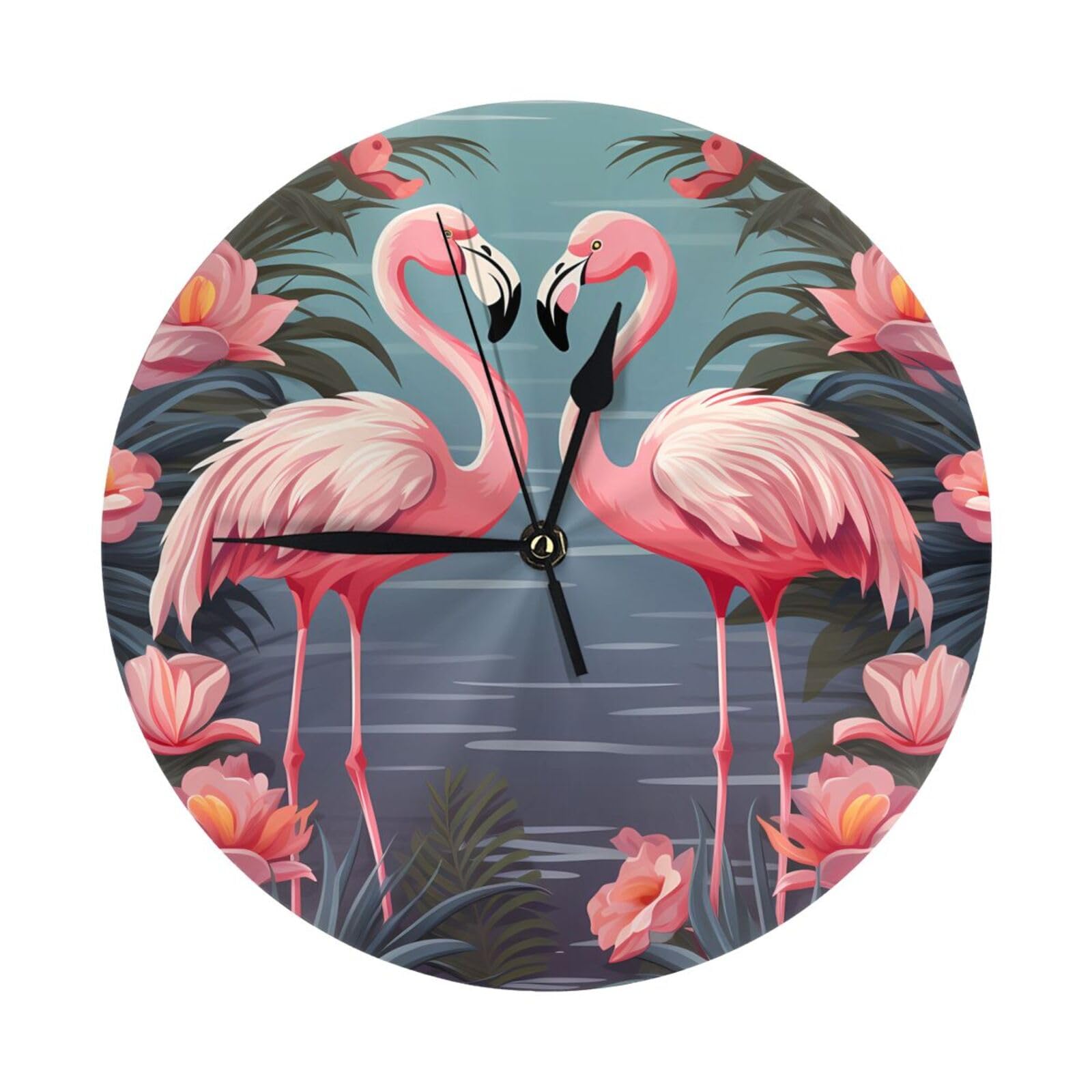 Horloge murale ronde flamants roses de 25,4 cm pour cuisine et bureau