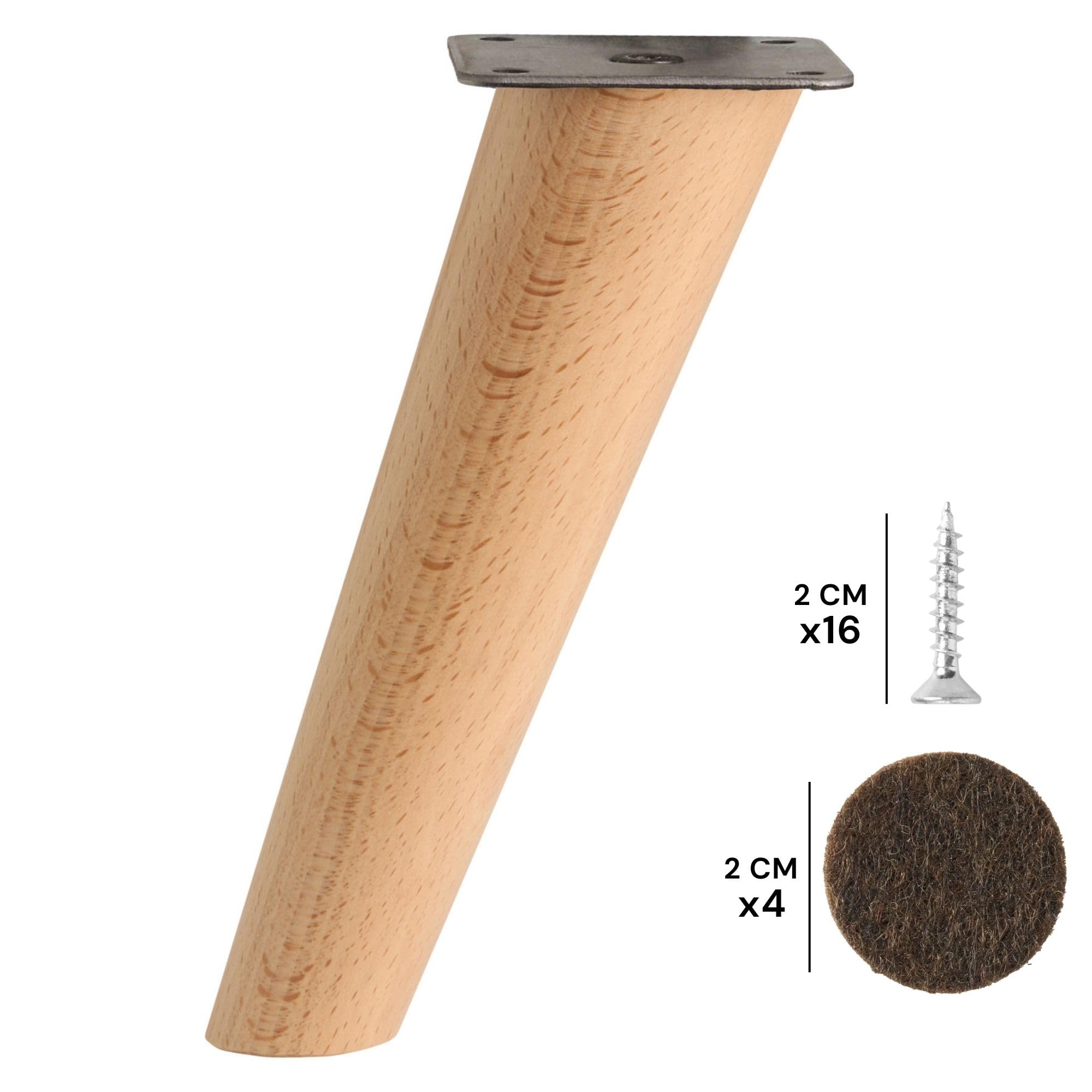 Patas para Muebles de Madera. Patas inclinadas cónicas con Placa de Montaje ya instalada Patas de Madera para Sofas mesitas armarios 15 cm Alto