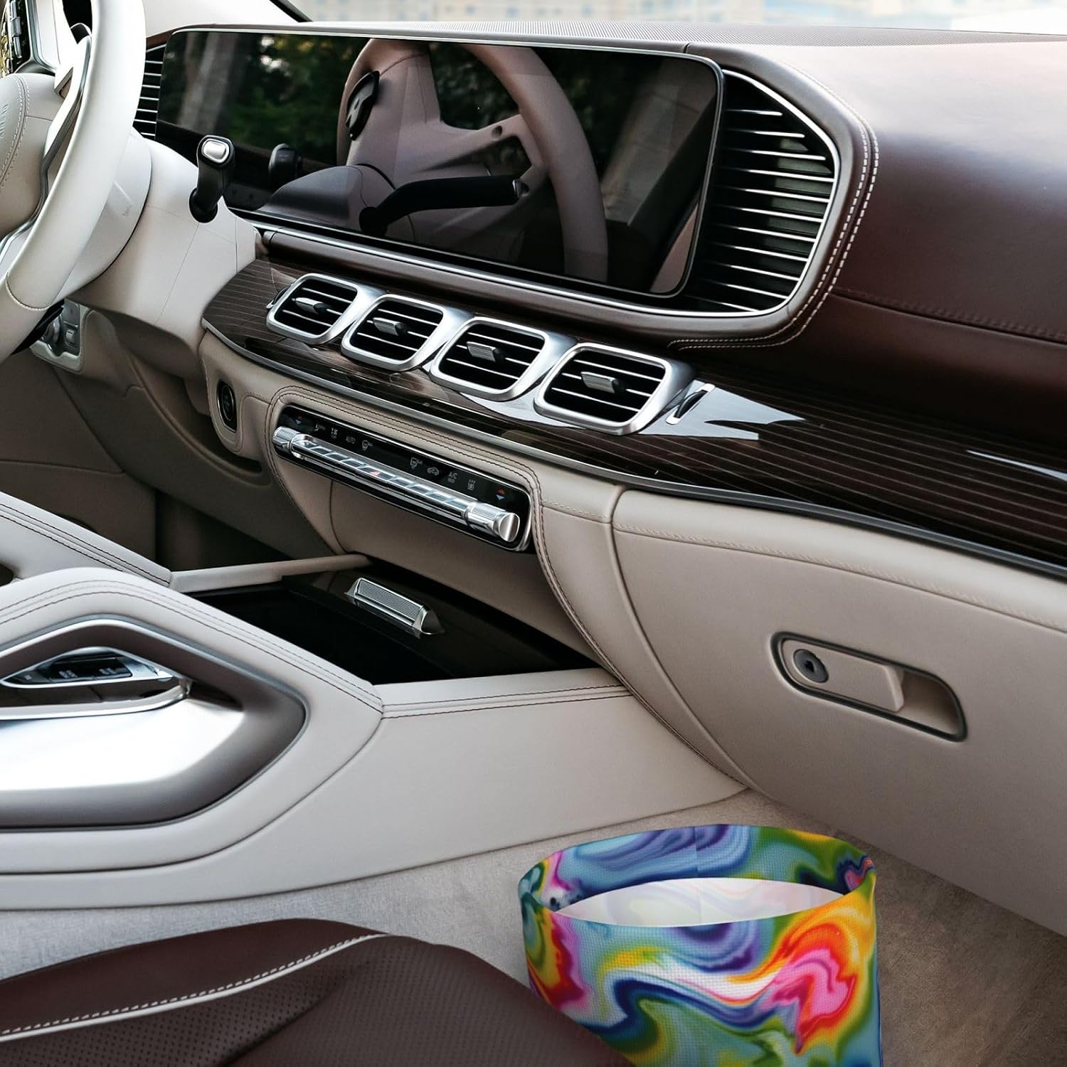 Tie Dye Print Car Garbage Can Waste Basket for Cars - Back Seat, Floor, Cars Accessories