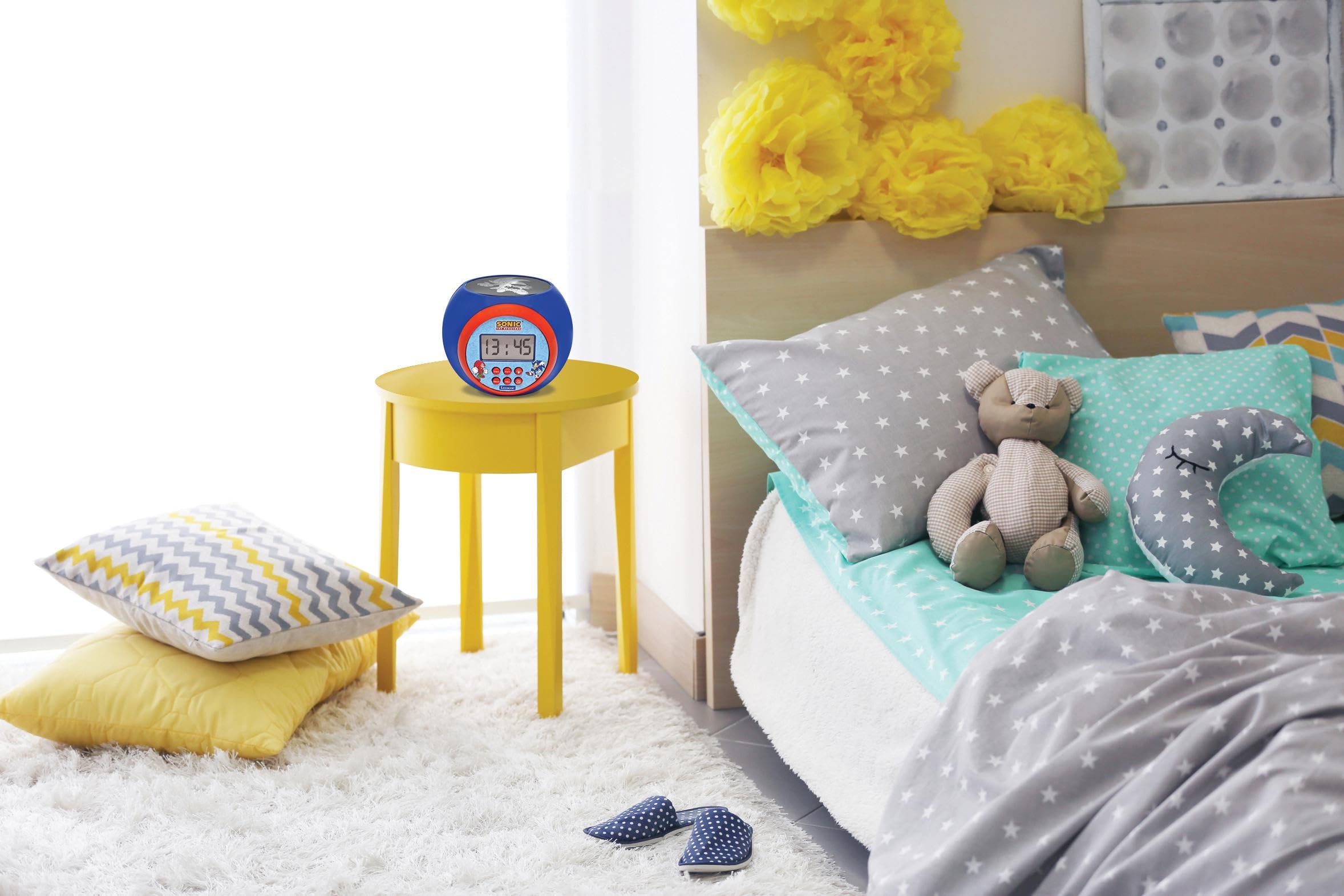Lexibook, Sonic The Hedgehog, Projektionswecker mit Schlummerfunktion, Nachtlicht mit Timer, LCD-Bildschirm, batteriebetrieben, Blau, RL977SNLXB