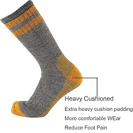 Cerebro Merino Wool Socks for Men, Cushioned Mid-calf Socks Moisture Wicking Men\'s Hiking Socks for Home, Trekking, Outdoors (1Pairs GreyYellow)