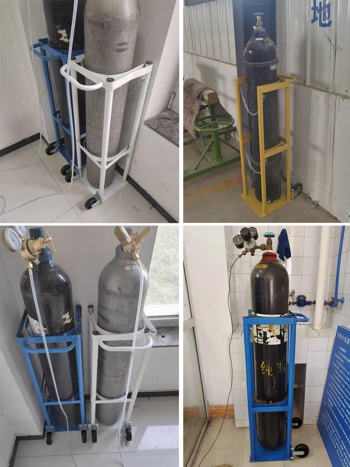 Portabotellas de Oxígeno Carro para Tanque de Oxígeno con Asa y Ruedas, Soporte para Cilindro de Oxígeno Portátil, Soporte para Tanque de Oxígeno para Nitrógeno, CO2, Botella de Argón, Disponible en 3
