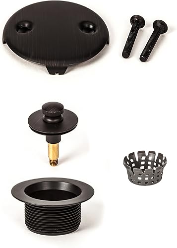 PF WaterWorks PF0969-ORB - Conjunto de desagüe de bañera (drenaje grueso 11.5 TPI + tapón + placa frontal de dos (2) agujeros, atrapa pelocolador