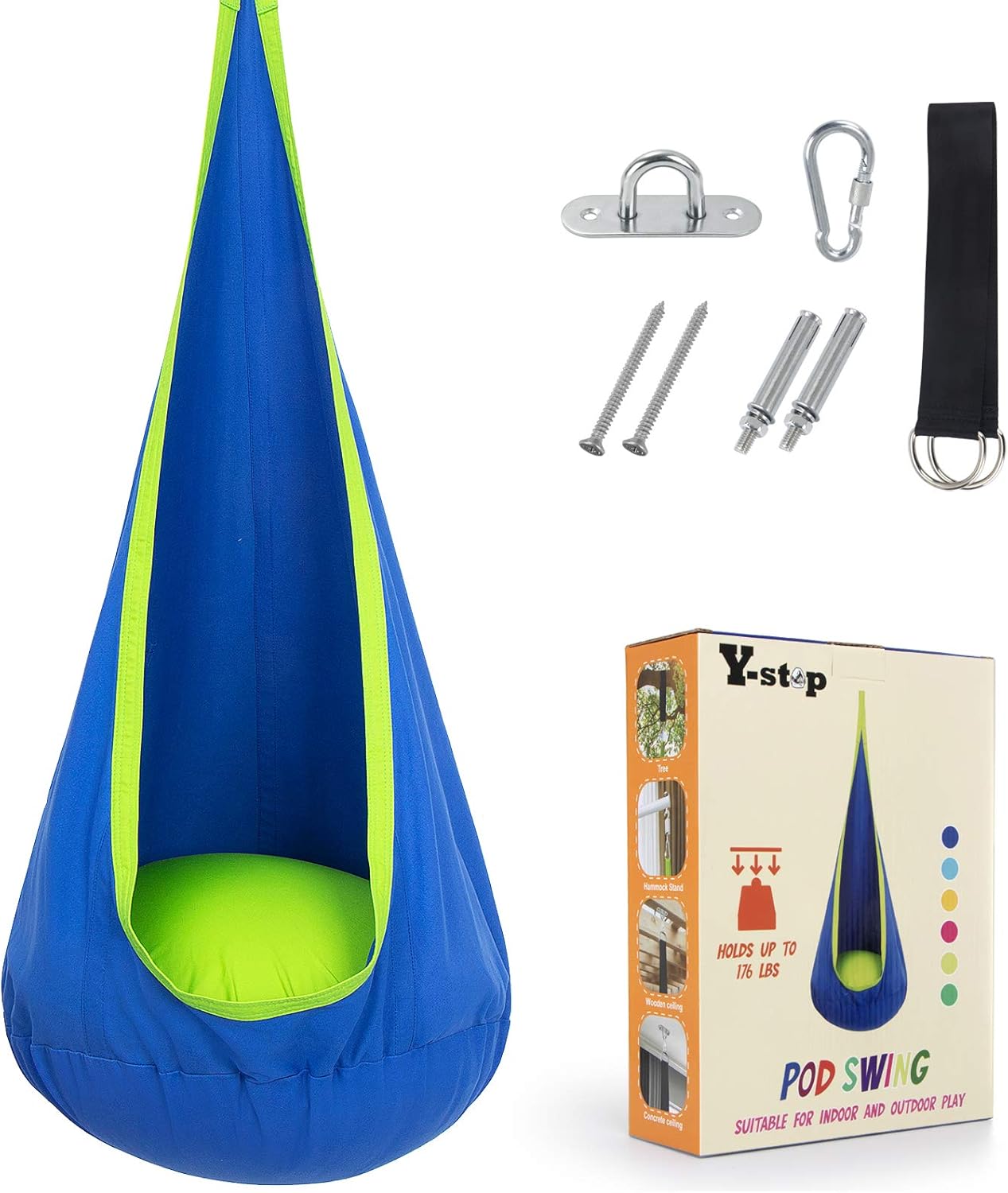 Y- STOP Kids Pod Swing Seat, Hanging Hammock Chair Swing with Inflatable Pillow, Sensory Swing Chair with Pocket for Outdoor and Indoor (Blue and Green) 4 715bjdGmSgL. AC SL1500