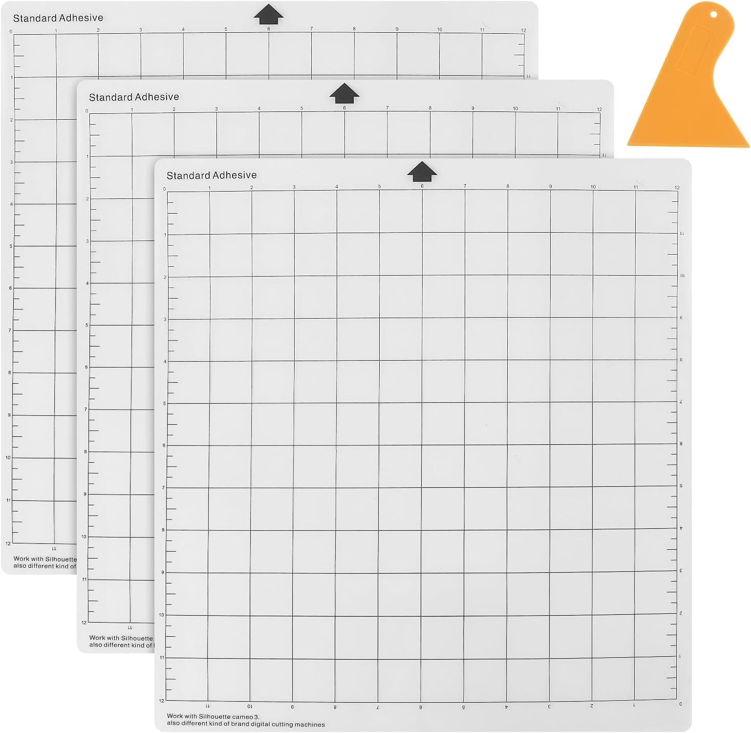 Pack of 3 Cutting Mat Plotter, Grid Cutting Mats for Silhouette Cameo 4/3/2/1, 12 x 12 Inch Flexible Replacement Cutting Mat, Transparent Accessory Set, Vinyl Craft Sewing