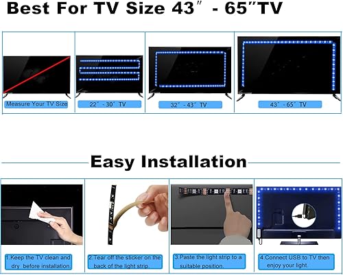 Miniatura 5 de GXILEE Retroiluminación LED para TV, alimentada por USB, tira de luz LED de 10 pies para TV de 32 a 65 pulgadas, control remoto con aplicación,