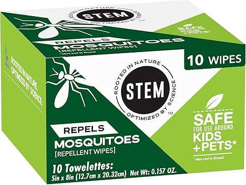 Stem Repels Mosquitos: Toallitas repelentes de mosquitos con extractos botánicos; 10 toallitas (paquete de 1)