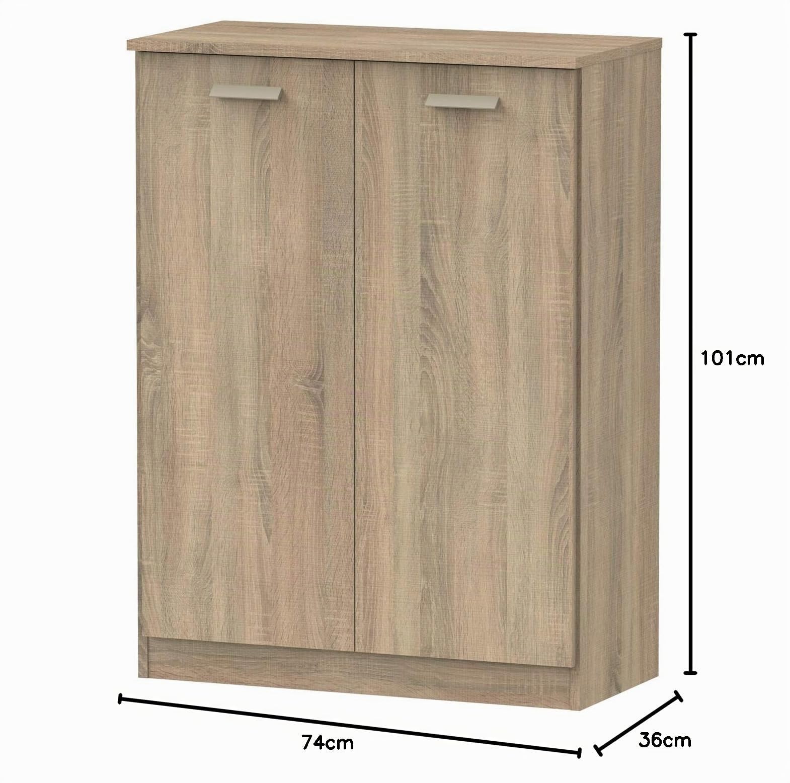 Muebles Pitarch | Armadio Ausiliario Scarpiera Multiuso basso, 2 Ripiani, Uffici Gallerie Cucine, 101x74x36cm (altezza x larghezza x profondità), Rovere Cambrian, Collezione Tibet