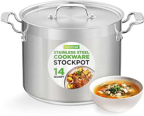 Miniatura 11 de NutriChef Olla de acero inoxidable de 12 cuartos de galón con tapa de acero inoxidable – Olla grande de grado alimenticio 18/8 resistente