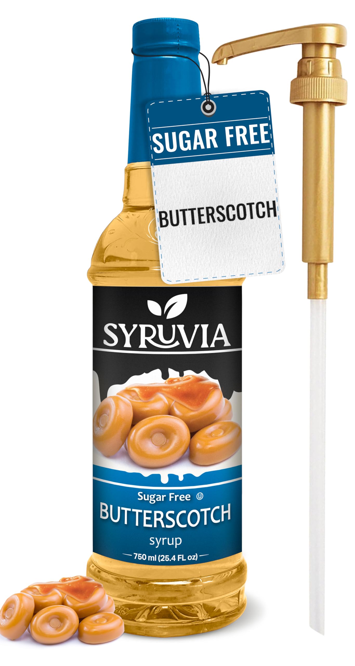 Syruvia Sugar-Free Butterscotch Coffee Syrup - 25.4 fl oz. 0 Calorie - Kosher Coffee Syrups, Gluten Free. Perfect for Drinks, Soda, Shakes, and More With Pump