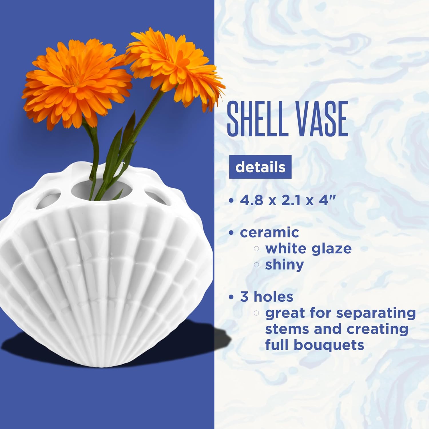 Lilly Pulitzer Shell Bud Vase, Small Decorative Ceramic Bud Vase for Beach House Decor, Nautical Decor in White (Shell)