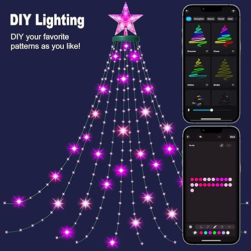 Miniatura 4 de Guirnalda de luces inteligentes que cambian de color con anillo, 330 luces LED para el árbol del día de San Valentín, aplicación y control remoto,