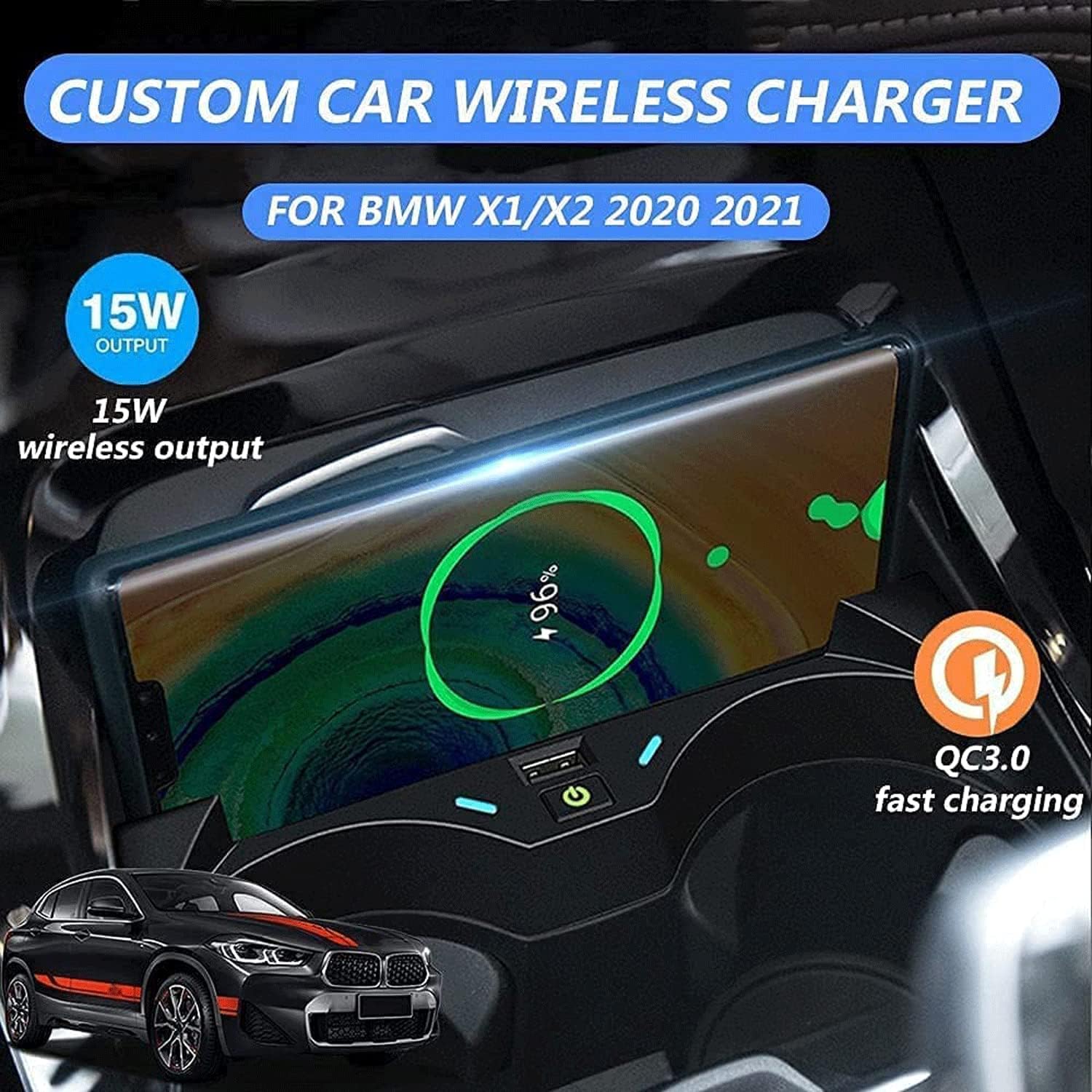 car wireless charger for bm w x1x2 2016 2021 car phone charging board centre console accessory panelwith qc3 0 usb port 15w wireless fast charger fo