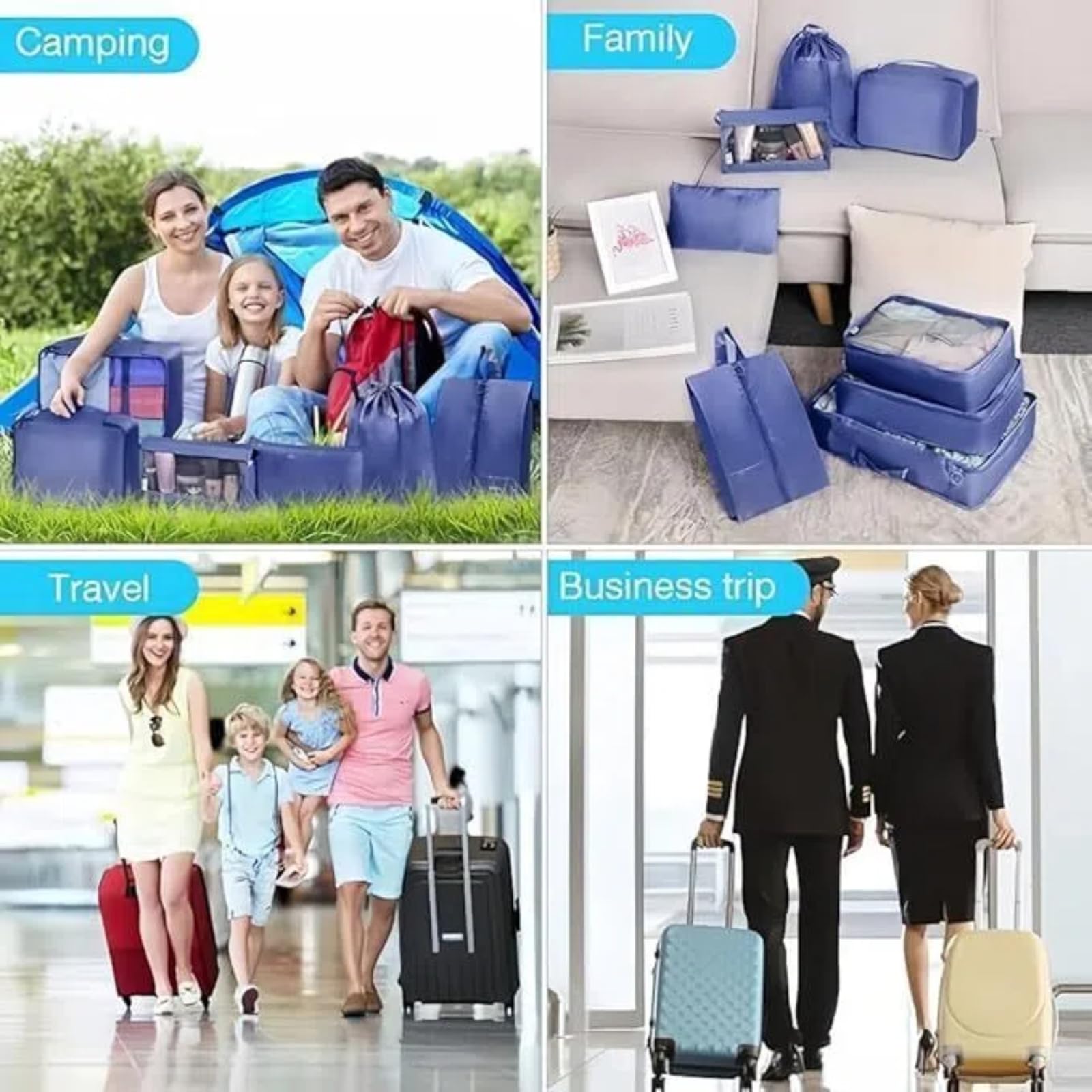 Cubos de embalaje para maletas, juego de 8 piezas, organizador de viaje, cubos de embalaje de compresión para ropa, zapatos, cosméticos, artículos de tocador - Esenciales de viaje