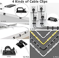 Vista 4 de ELII Kit de gestión de cables de 302 piezas, 4 fundas para cables, 45 clips para cables, 11 soportes para cables, 22 correas organizadoras de cables