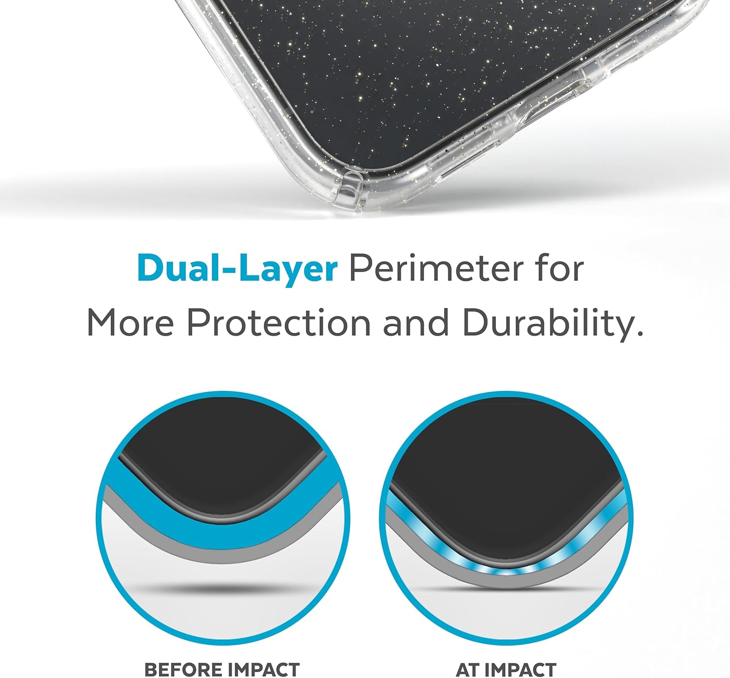 Speck Clear iPhone 14 Plus Case - Drop Protection, Scratch Resistant, Built for MagSafe Slim Phone Case for 6.7 Inch iPhones 14 Plus - Anti-Yellowing - Presidio Perfect Glitter - Clear/Gold Glitter