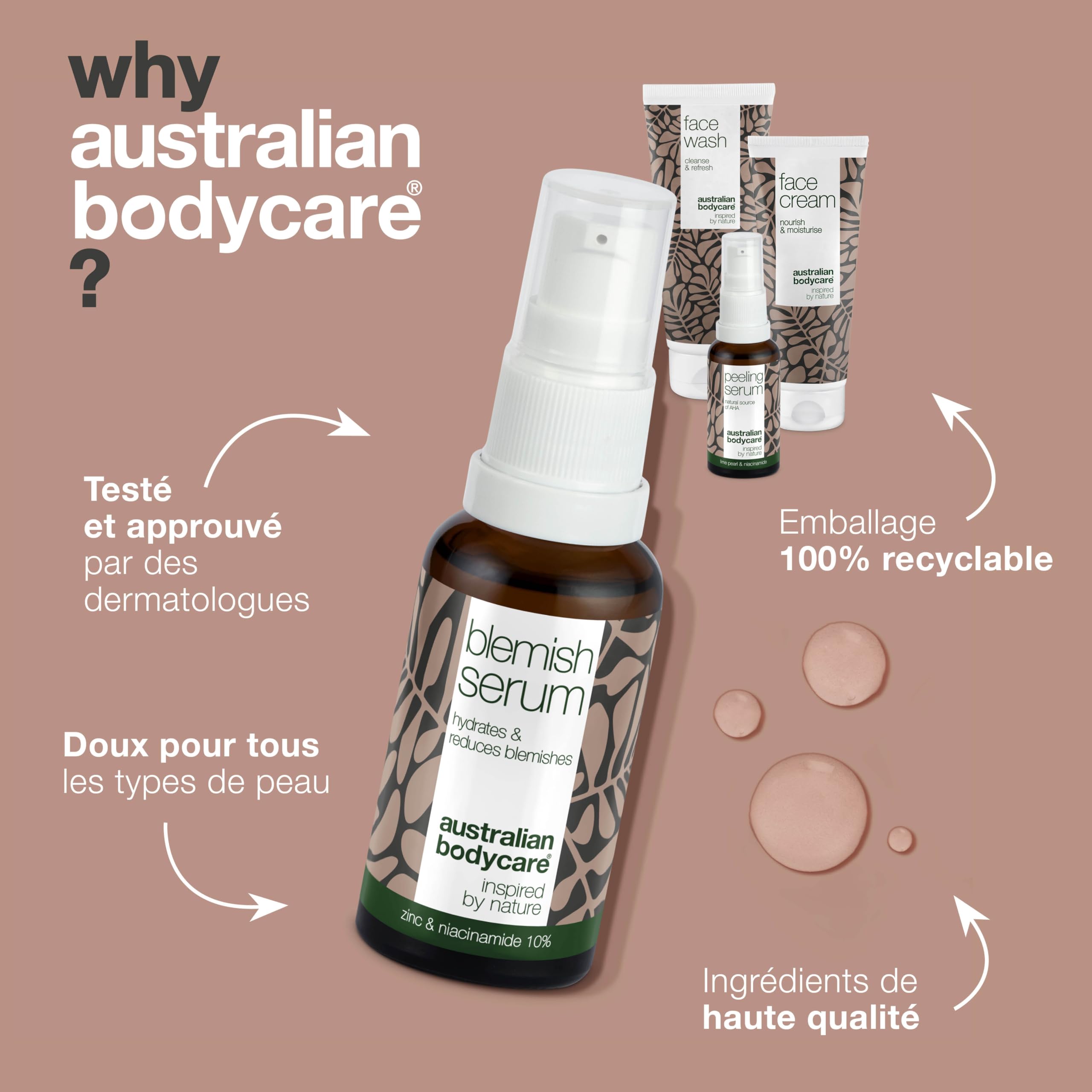 Réduisez les problèmes de pigmentation sur le visage avec un ensemble de 4 pièces composé d'un nettoyant pour le visage, d'un sérum de niacinamide, d'un sérum peeling et d'une crème pour le visage