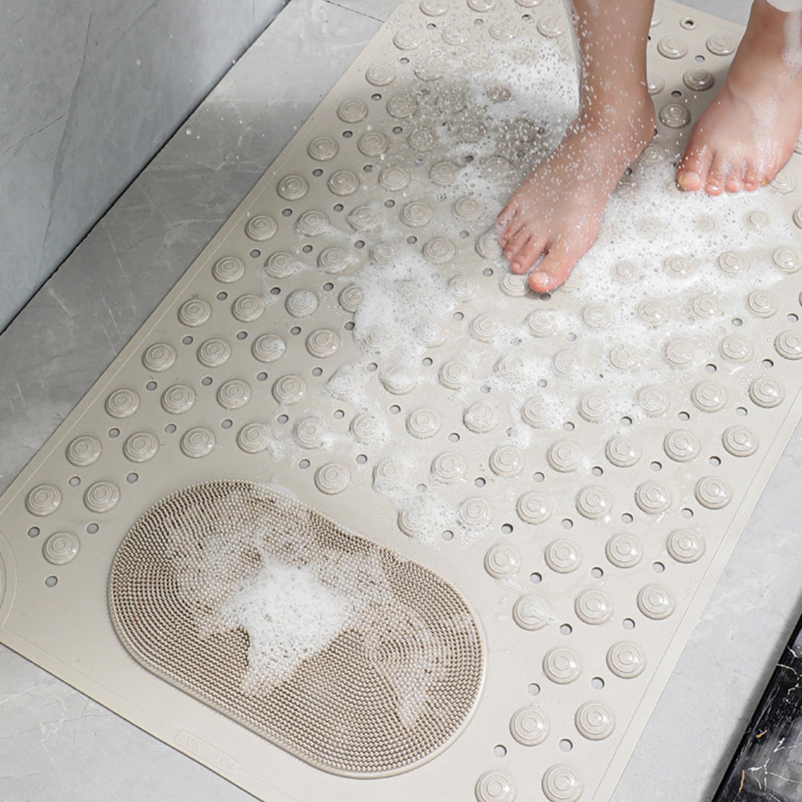 Moderno Alfombra Ducha Antideslizante con Ventosa, Color Liso Alfombra de Bañera Antideslizante con Pincel, PVC Alfombra de Bano Secado Rápido Suave para Los Pies,E,50x80cm/20x31in