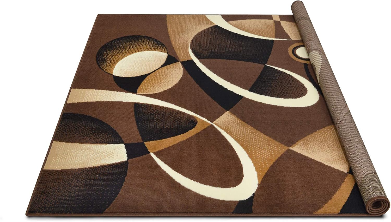 HR Square Pattern Area Rug 5x7 Geometric Pattern Modern Brown Chocolate Carpet Comfy shed Free Stain Resistant